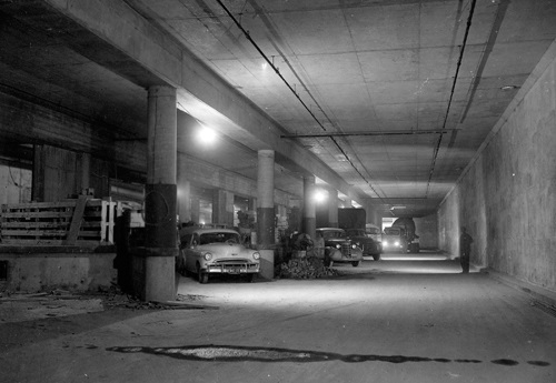 Trucks in the tunnel under Lakewood Center