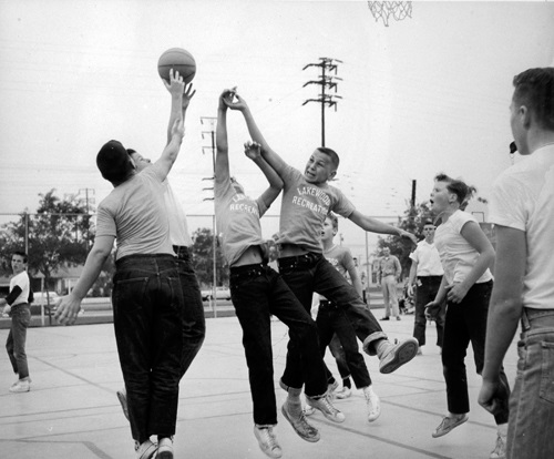 Boys playing basketball