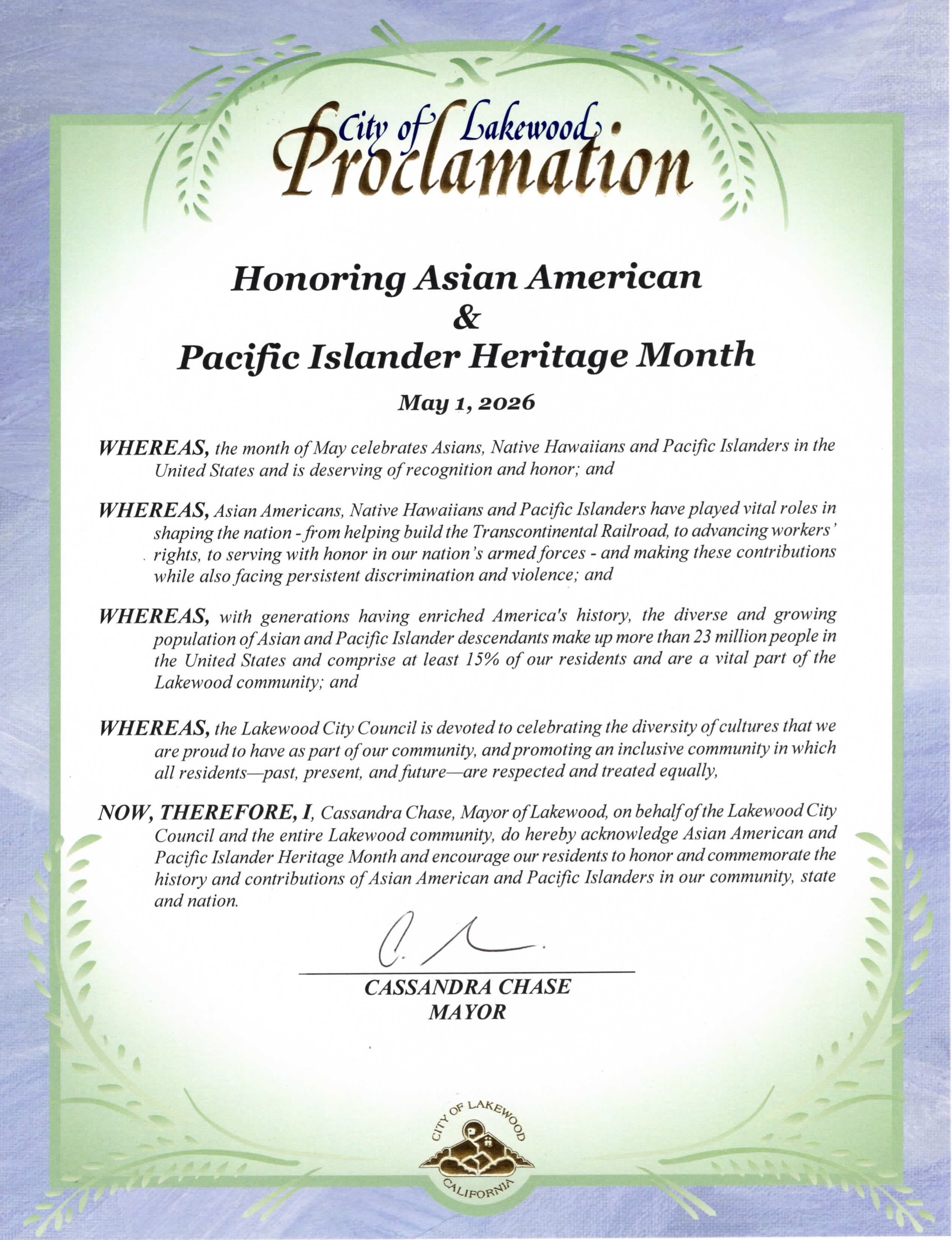 Asian American Pacific Islander Heritage Month Proclamation