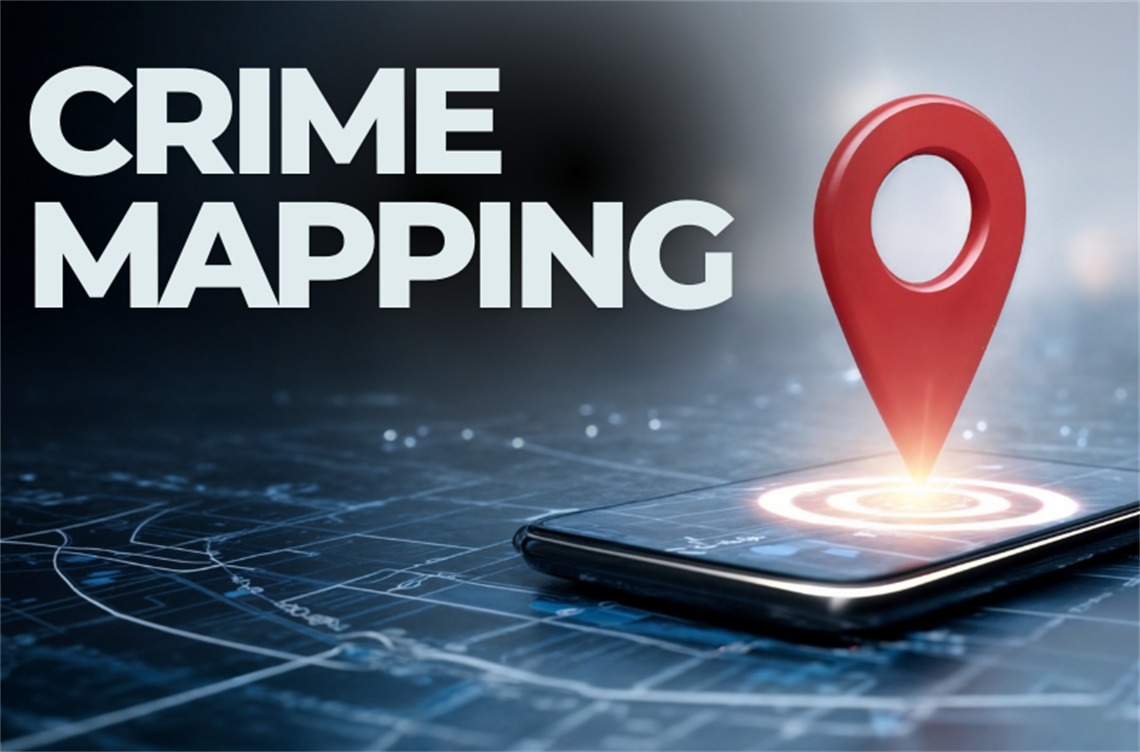 Red pin on map with title CrimeMapping