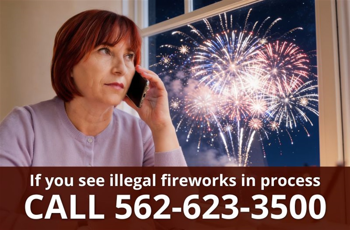 Woman on phone while illegal fireworks exploding outside