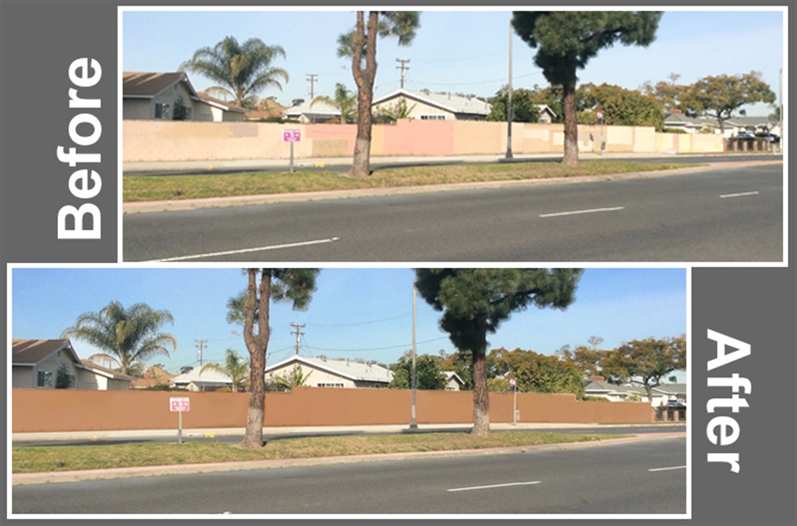 Before and after images of painted walls