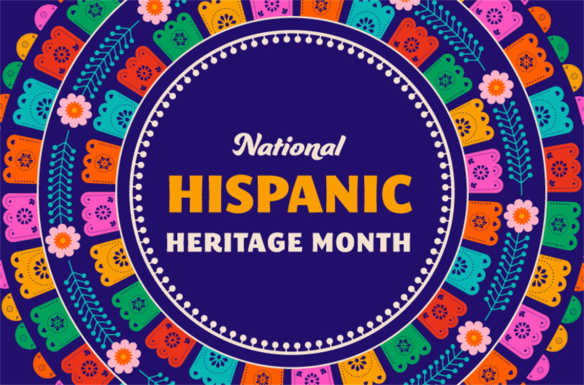 Hispanic Heritage Month text with colorful graphics