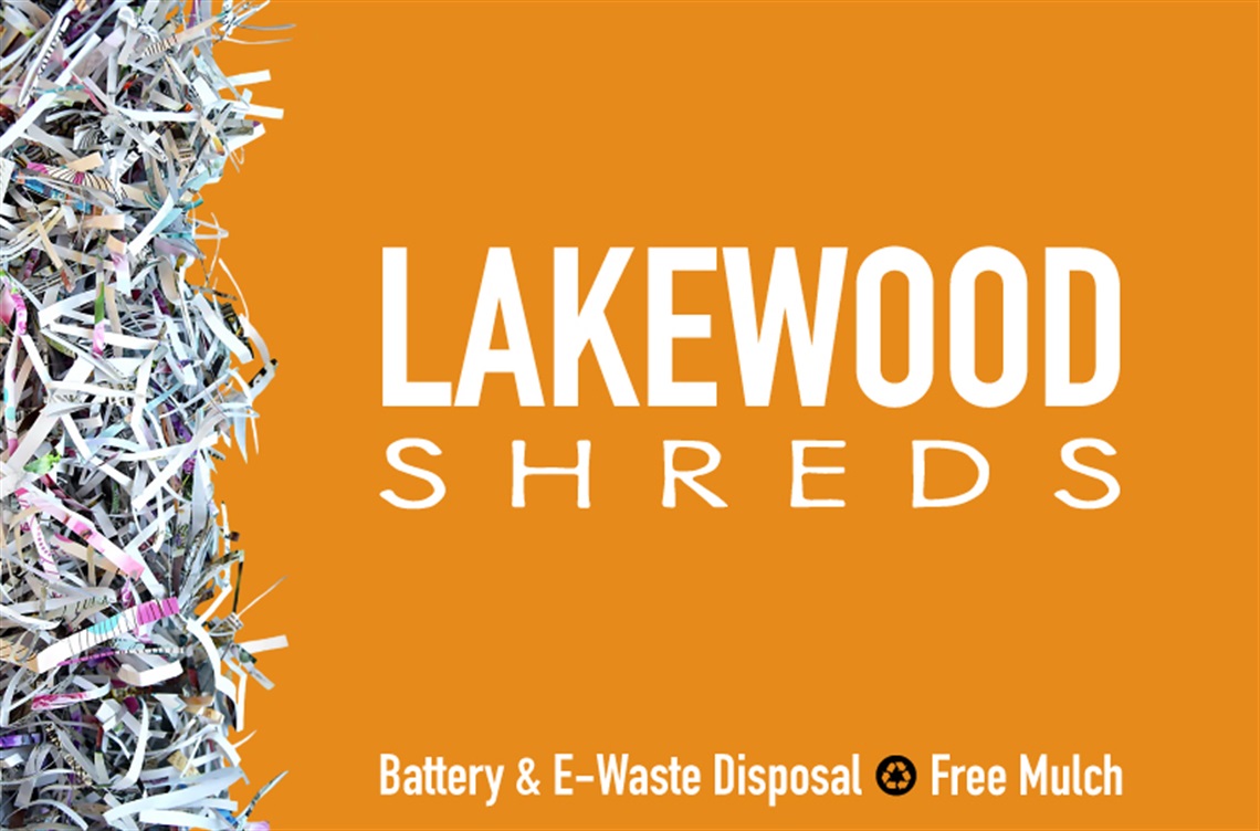 Lakewood Shreds text on orange background