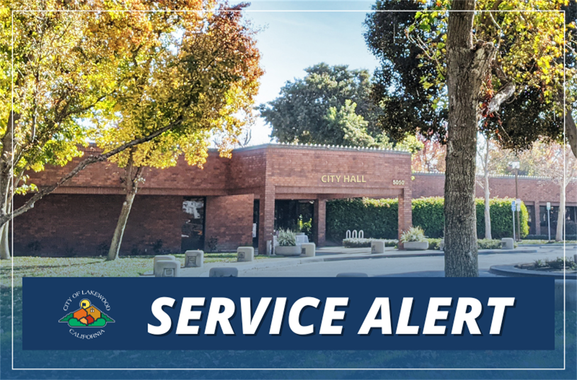 City Hall with text Service Alert 