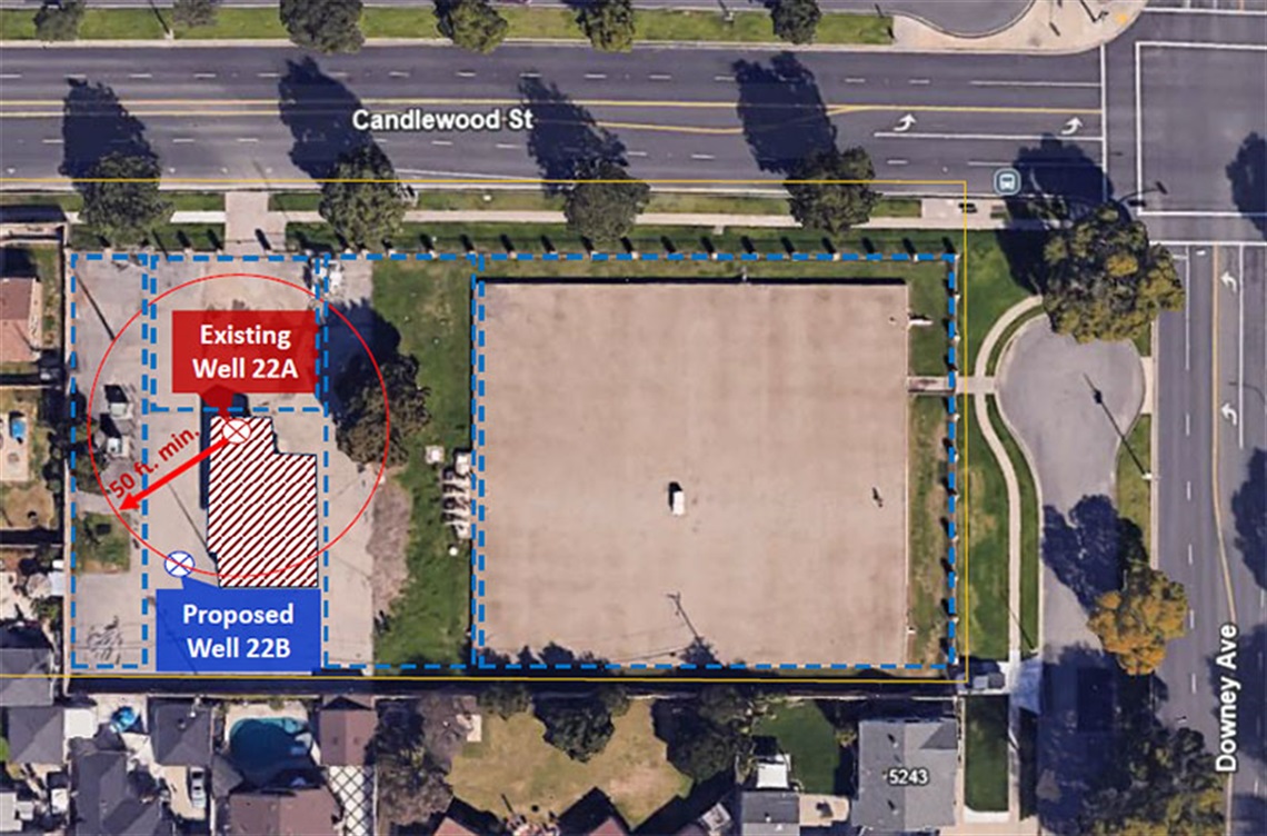 Map of Candlewood and Downey showing proposed Well 22B site